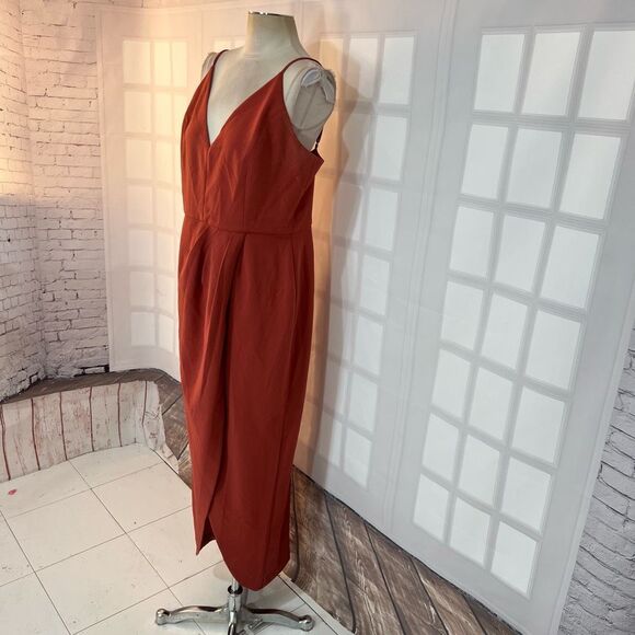 WAYF The Ines Sienna V-Neck Sleeveless Faux Wrap Tulip Hem Gown Dress Size XL - Picture 6 of 13